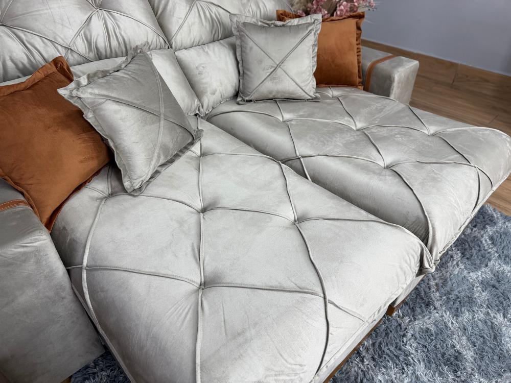 Sofá Retrátil Reclinável Pleno 2.50m - Capuccino Veludo Molas Ensacadas D33 - Imagem 6