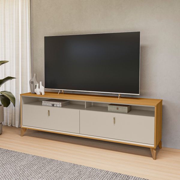 Alternative view of Rack ate 75″ Dubai Larg. 1.82m Tauari/Off White Fosco – LINEA BRASIL