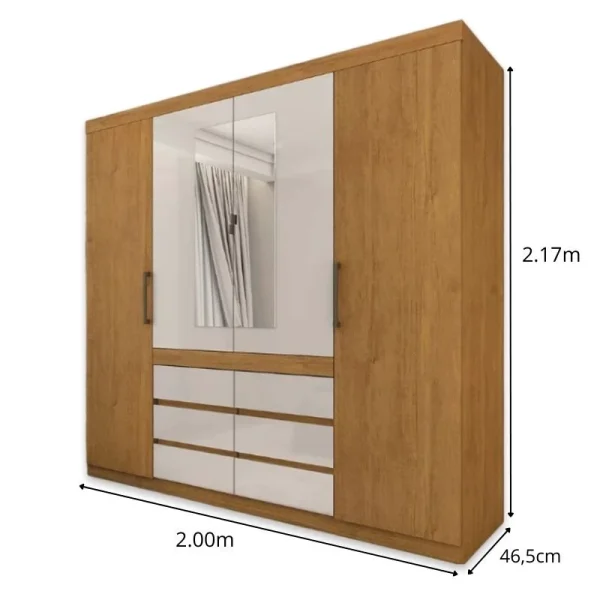 Alternative view of Guarda-Roupa Império Larg. 2.00m Cinamomo/Off C/Espelho 4 Portas 6 Gavetas - Carioca