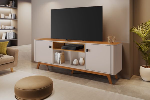 Rack Oslo Larg. 1.80m Para Tv até 70″ Off White/Cinamomo