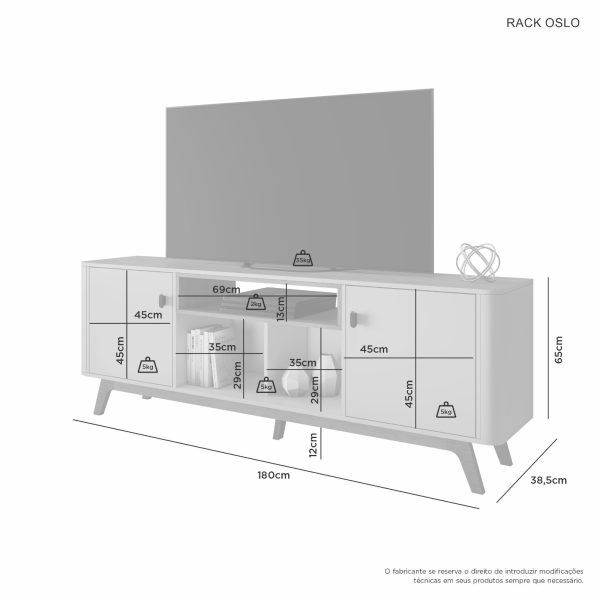 Alternative view of Rack Oslo Larg. 1.80m Para Tv até 70″ Off White/Cinamomo