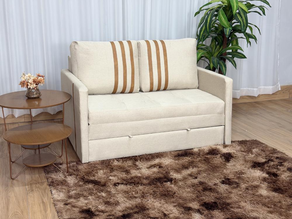 Sofa Cama Dominic Larg. 1.40m Bege Linho - Imagem 2