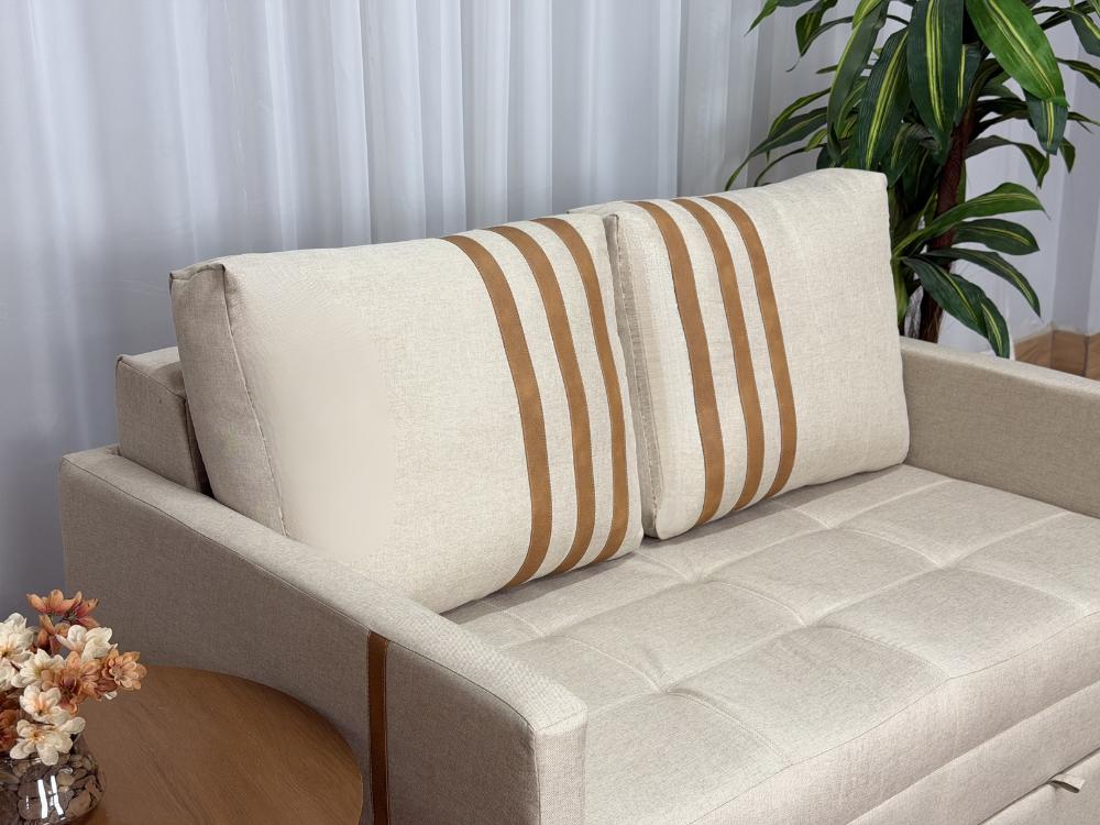 Sofa Cama Dominic Larg. 1.40m Bege Linho - Imagem 5