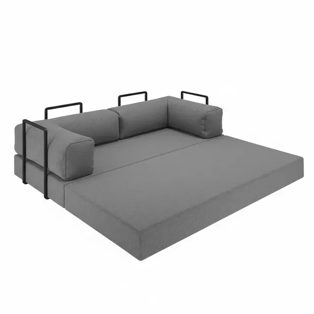 Sofá Cama Itália na Caixa c/ Espuma D33 Expansiva Cinza Boucle - Imagem 3