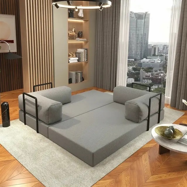 Sofá Cama Itália na Caixa c/ Espuma D33 Expansiva Cinza Boucle - Imagem 2