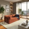 Sofá Cama Itália na Caixa c/ Espuma D33 Expansiva Terracota Boucle