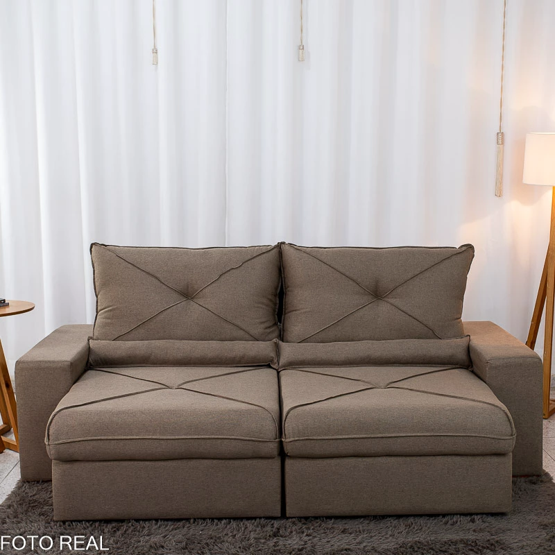 Sofá Retrátil Reclinável Tokio 2.30m Linho Marrom 28 - Imagem 3