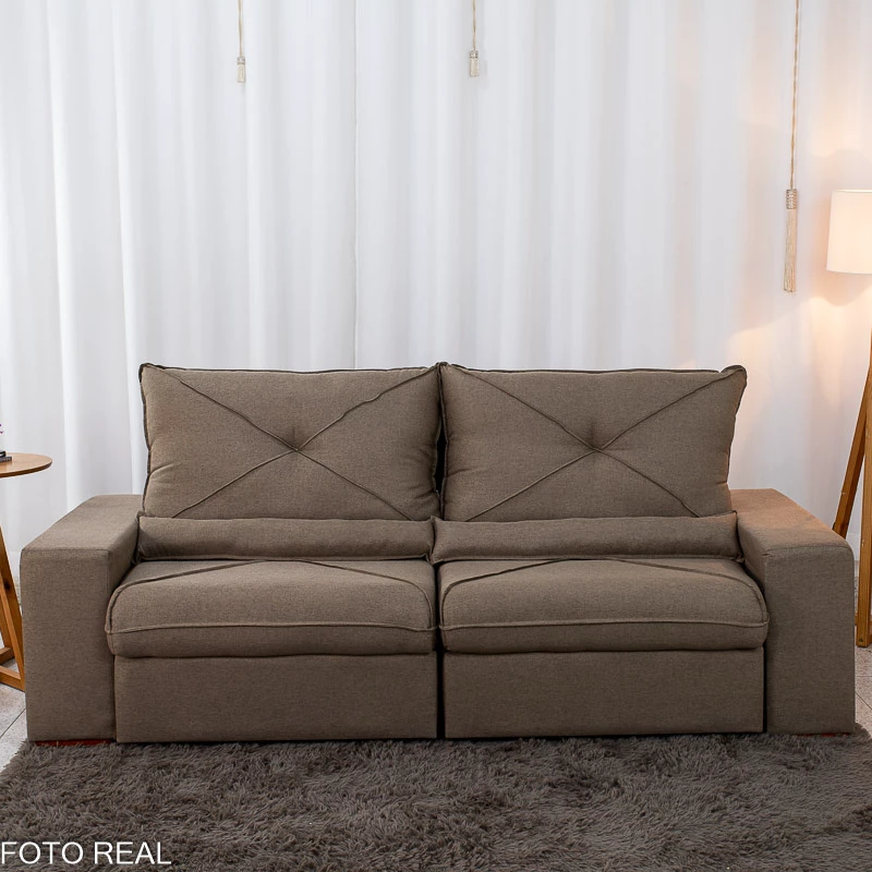 Sofá Retrátil Reclinável Tokio 2.30m Linho Marrom 28 - Imagem 5