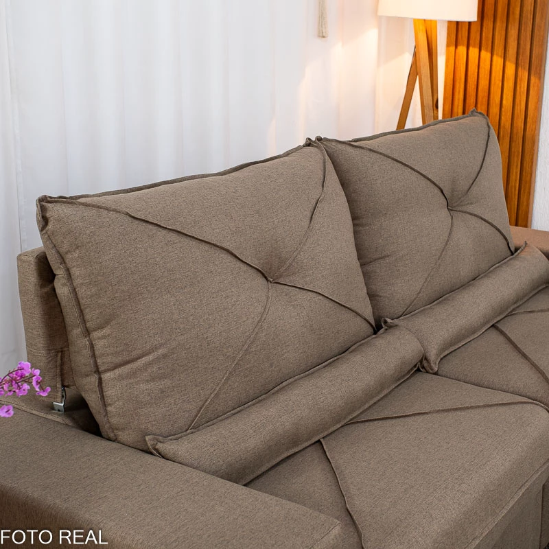 Sofá Retrátil Reclinável Tokio 2.30m Linho Marrom 28 - Imagem 8