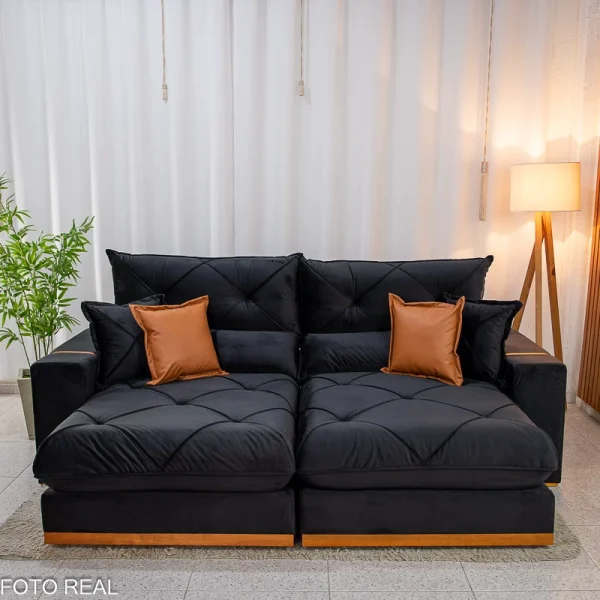 Alternative view of Sofá Retrátil Reclinável Gran Bello 2.30m Veludo Preto 21 - Molas Ensacadas Pocket