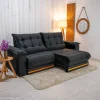 Sofá Retrátil Reclinável Barcelona 2.30m Veludo Preto 322 - D33 e Molas Ensacadas