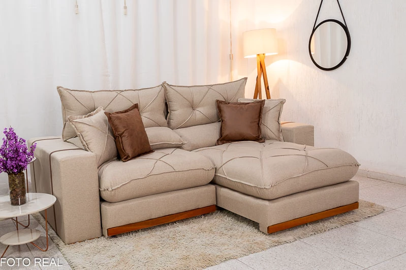 Sofá Retrátil Reclinável Gran Bello 2.30m Linho Bege 30 - Molas Ensacadas Pocket