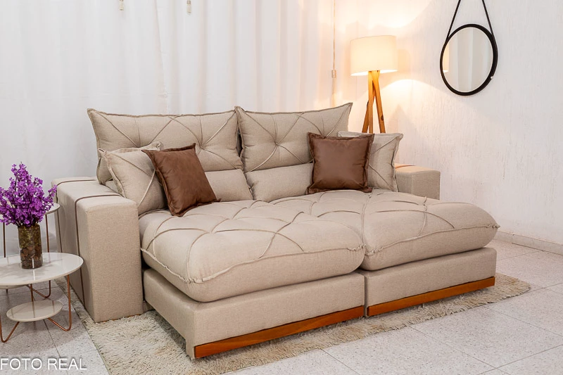 Sofá Retrátil Reclinável Gran Bello 2.30m Linho Bege 30 - Molas Ensacadas Pocket - Imagem 4