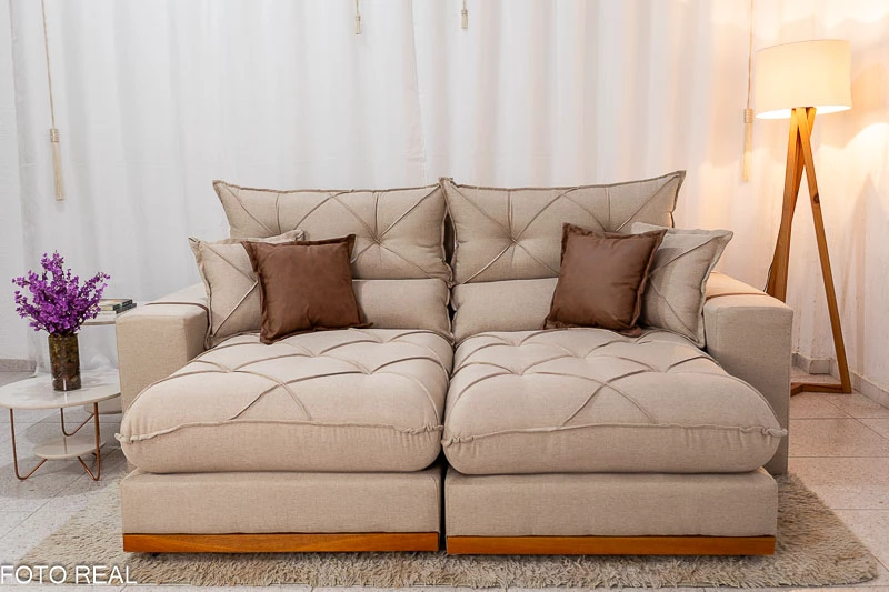 Sofá Retrátil Reclinável Gran Bello 2.30m Linho Bege 30 - Molas Ensacadas Pocket - Imagem 7