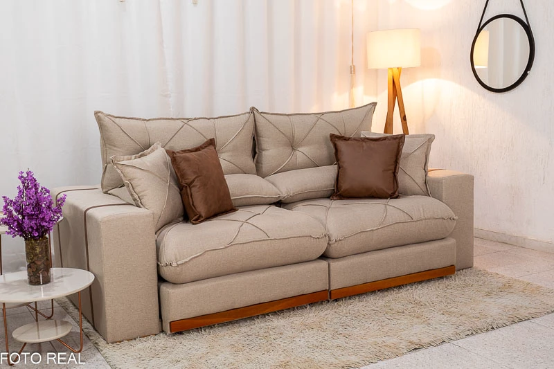 Sofá Retrátil Reclinável Gran Bello 2.30m Linho Bege 30 - Molas Ensacadas Pocket - Imagem 6