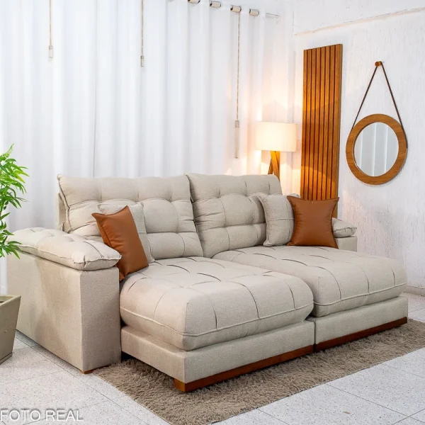 Sofá Retrátil Reclinável Verona 2.30m Linho Bege - Molas Ensacadas