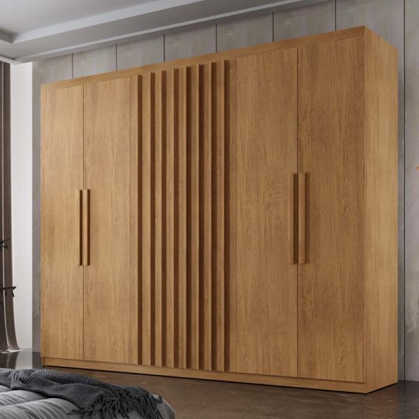 Roupeiro Cairo Ripado 6 Portas 100% MDF Larg. 1.80m Nature Rufato