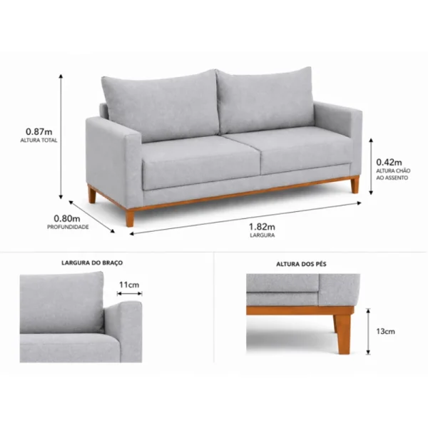 Alternative view of Sofá 3 lugares Felícia 1.82m Linho Cinza