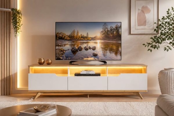 Bancada Diplomata c/Led 2.00m Para Tv até 70″ Cinamomo/Off White