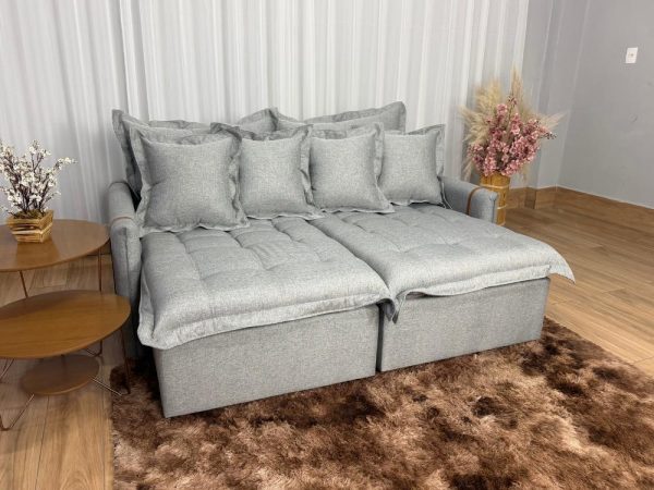 Sofá Retrátil Caixa Zero Munique 1.80m Cinza Linho