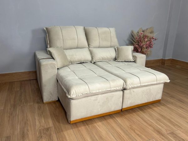 Sofá Retrátil Reclinável Oásis 1.80m – Bege Veludão