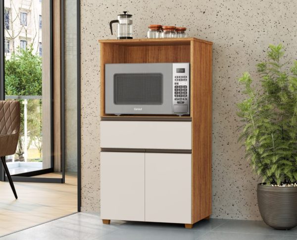 Balcão Micro-ondas Noruega 1 Gaveta Cedro/Areia