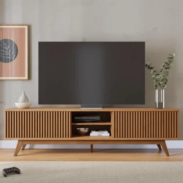 Rack Bancada Fortaleza C/Detalhe Ripado Larg. 2.18m Freijó Para TV's até 75 Polegadas - Colibri