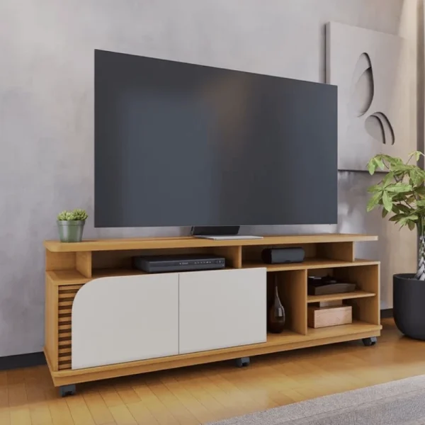 Rack Bancada Jurerê Larg. 1.80m Naturale/Off White Mate para TV até 75" - Colibri