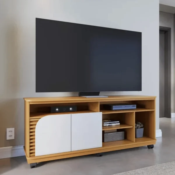 Rack Bancada Jurerê Larg. 1.50m Naturale/Off White Mate para TV até 65"- Colibri