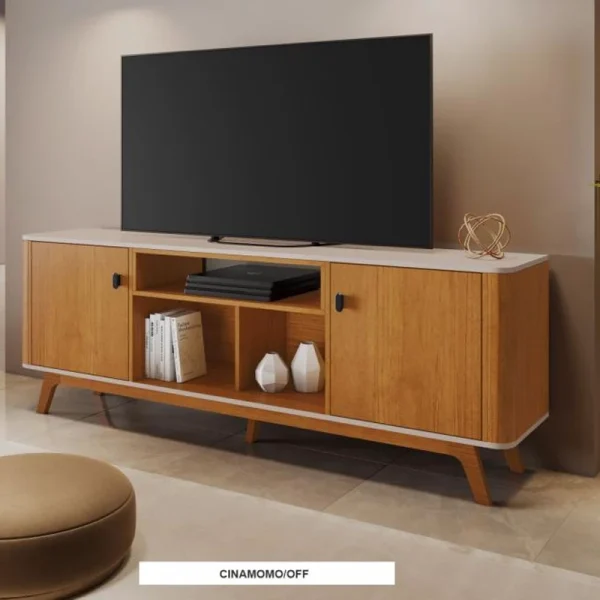 Rack Bancada Oslo Candian Larg.1.80m Cinamomo/Off White C/2 Portas Detalhe Arredondado - JCM