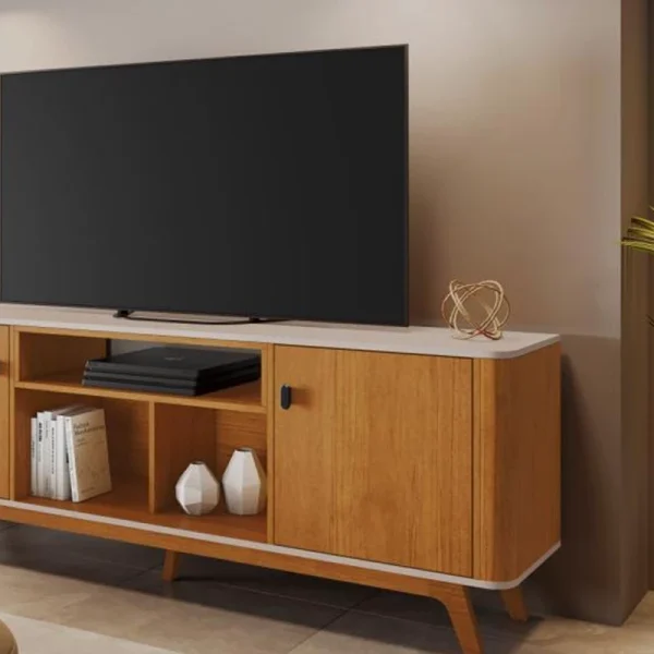 Alternative view of Rack Bancada Oslo Candian Larg.1.80m Cinamomo/Off White C/2 Portas Detalhe Arredondado - JCM