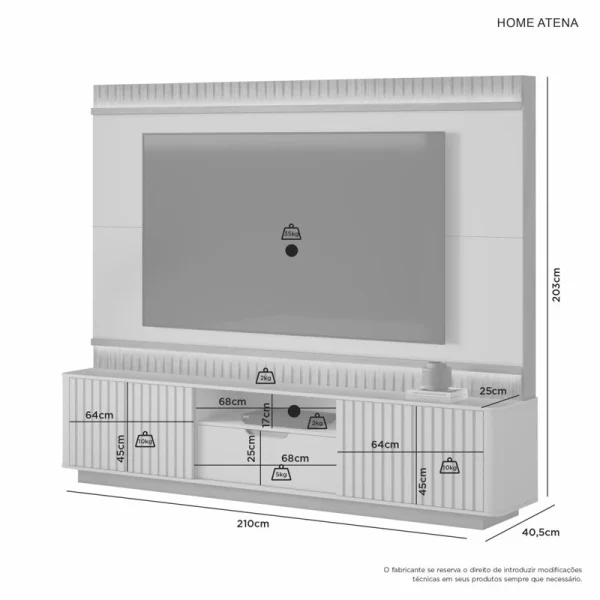 Alternative view of Home Atena Candian Larg. 2.10m Off White/Cinamomo C/Detalhe Ripado e Luminárias em LED - JCM
