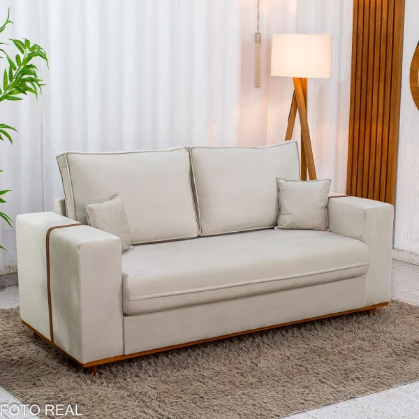 Sofá 3 Lugares Dackar Veludo Bege 01 Larg. 1.80m - Molas bonnel