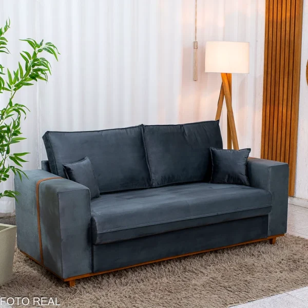 Sofá 3 Lugares Dackar Veludo Cinza 20 Larg. 1.80m - Molas bonnel