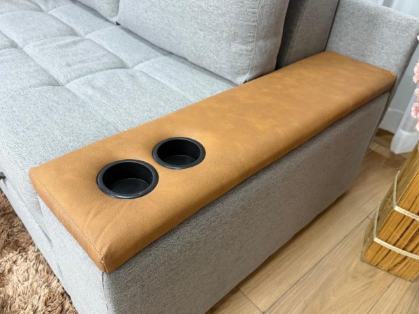 Alternative view of Sofa Cama Anis 1.60m Com Baú no Braço – Cinza Linho/Marrom Courino