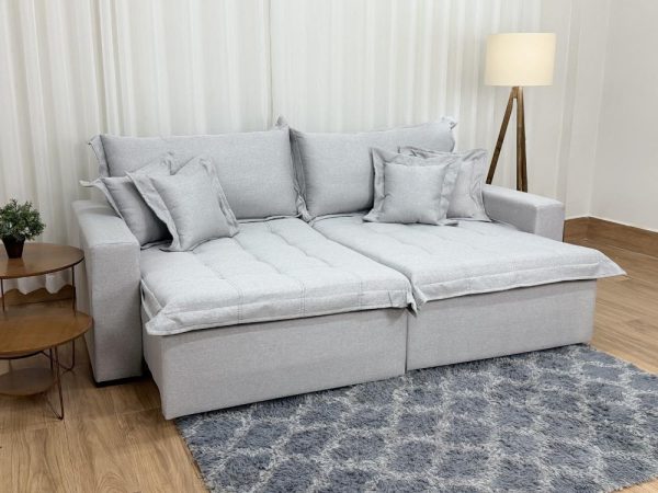 Sofá Cama Retrátil Reclinável Bolt 2.00m Mod.80 – Cinza Linho