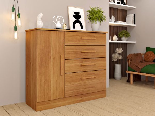 Cômoda Sapateira Chicago Larg. 1.04m 4 Gavetas 1 Porta Tcil - Cinamomo